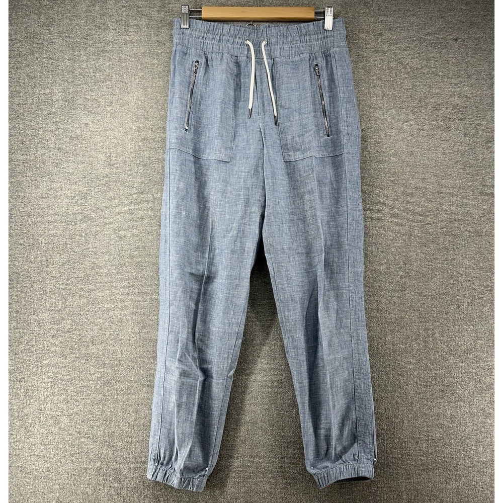 Athleta Cabo Linen Jogger Pants Women Size 2 Light Blue Elastic Waist Beach